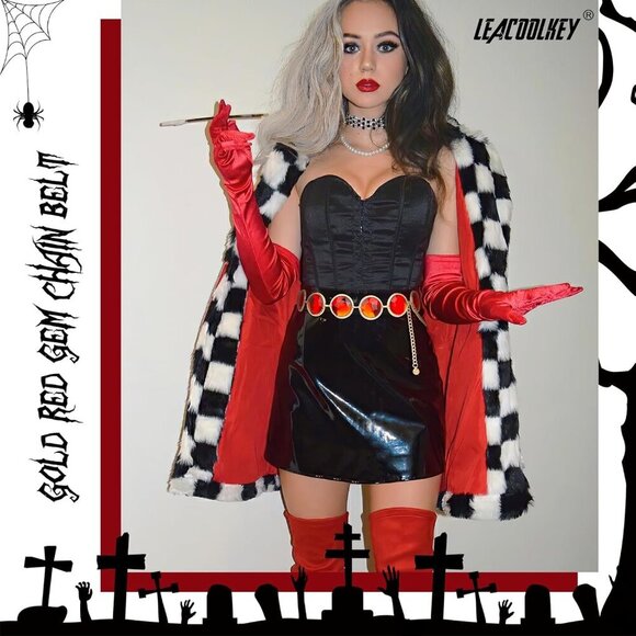 Women Anime Cosplay Chain Belt Red Stone Gold Waist Belt Adjustable Halloween - Picture 7 of 7